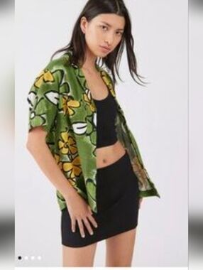 BDG URBAN OUTFITTERS Green & Yellow Floral Button-Up Shirt